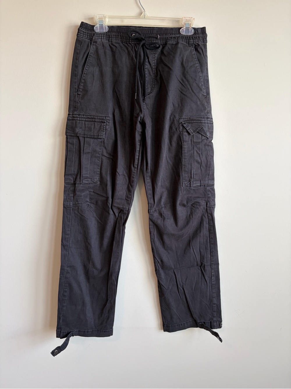 PacSun Men's Black Cargo Pants with Drawstring stretchy elastic Waist size S